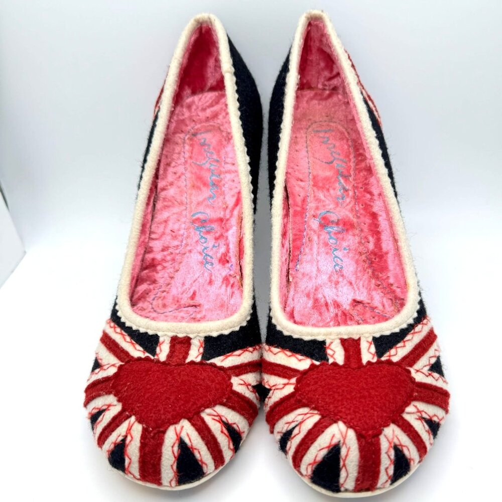 Irregular Choice Women’s Patty Black Union Jack Heart Heels Sz EUR 37 US 6.5 - 7 - Picture 2 of 16